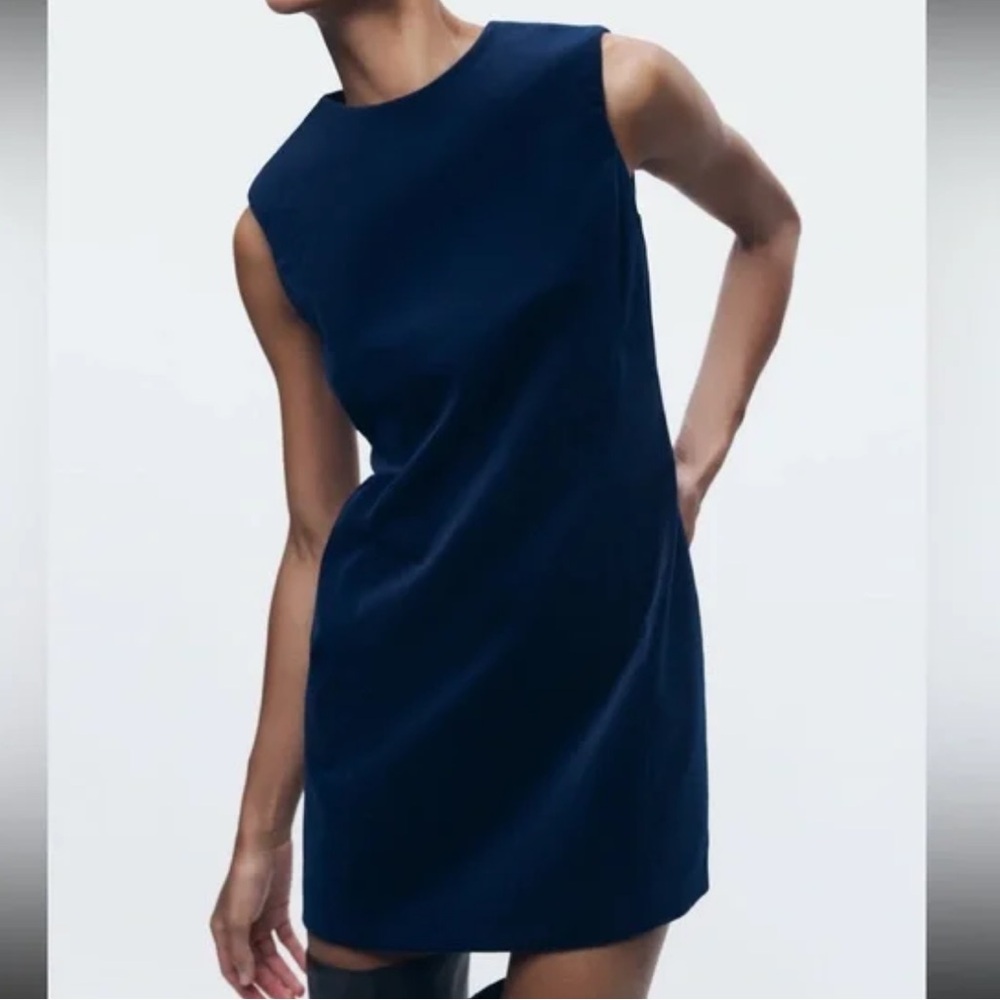 Zara limited edition blue velvet mini dress